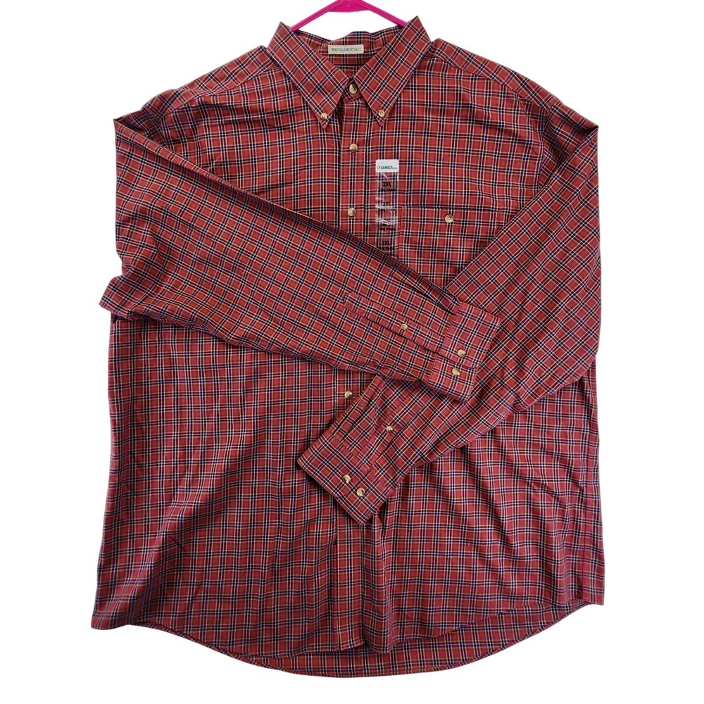 Gander Mountain Mens 2XL Dark Red Plaid Wrinkle Resistant Tartan Button Shirt